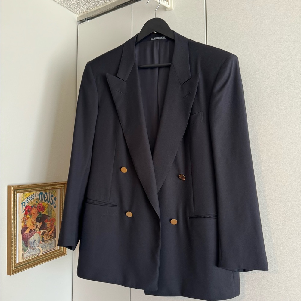 Zegna 38R Navy Wool Double Breasted Blazer